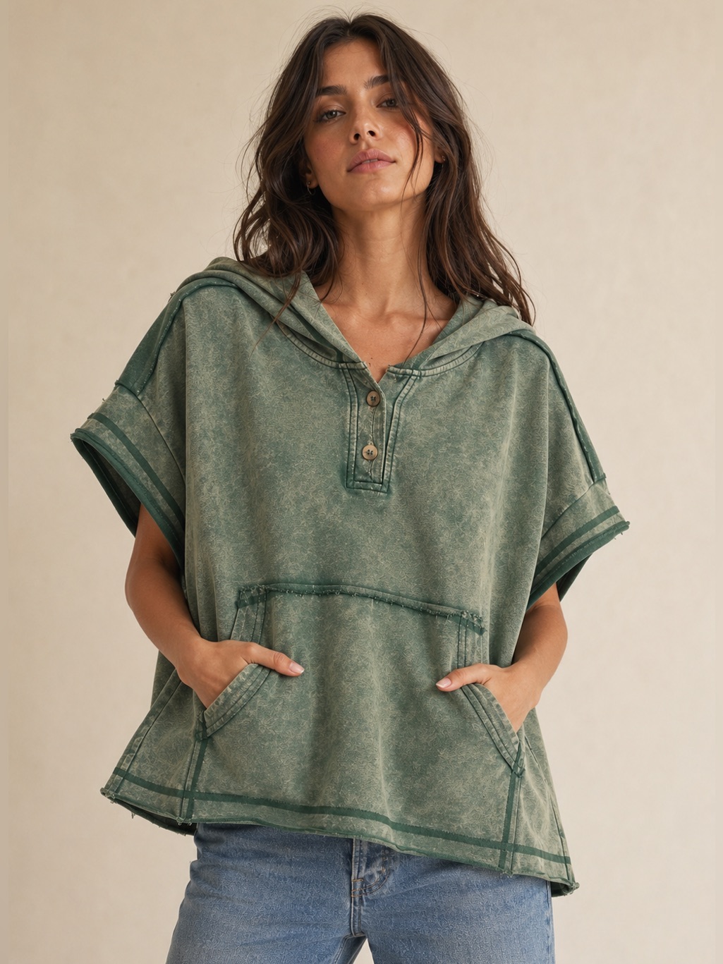 #328 Oversized Cotton Hooded Sweatshirt Top